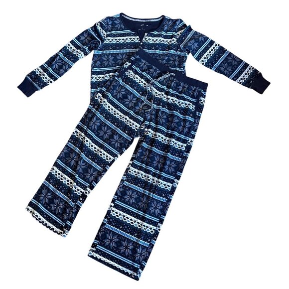 Nautica Pajama Set Women Med Blue Fair Isle Long Sleeve Microfleece Soft - Picture 1 of 9